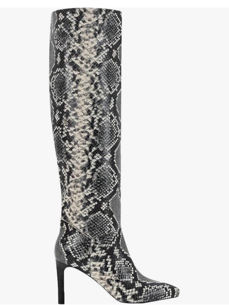 Marc Fisher Black & White Snake-Print Knee-High Stiletto Boots